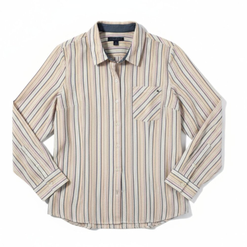 TOMMY HILFIGER Women's Button Up Shirt Stripes L Long Sleeves Gauze